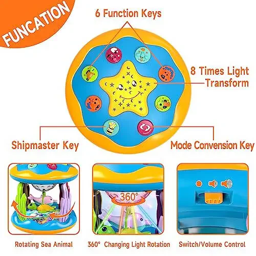 Baby Toys 6 to 12 Months, 4 in 1 Musical Rotating Projector, Tummy Time Light Up Infant Toys for 6-9 12-18 Months, Learning Toy Birthday Gifts for Baby Toddlers 1 2 3 Years Old Boys & Girls - 2