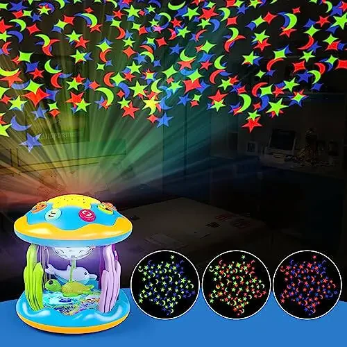 Baby Toys 6 to 12 Months, 4 in 1 Musical Rotating Projector, Tummy Time Light Up Infant Toys for 6-9 12-18 Months, Learning Toy Birthday Gifts for Baby Toddlers 1 2 3 Years Old Boys & Girls - 4