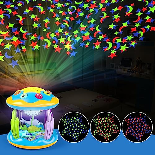 Baby Toys 6 to 12 Months, 4 in 1 Musical Rotating Projector, Tummy Time Light Up Infant Toys for 6-9 12-18 Months, Learning Toy Birthday Gifts for Baby Toddlers 1 2 3 Years Old Boys & Girls - 4