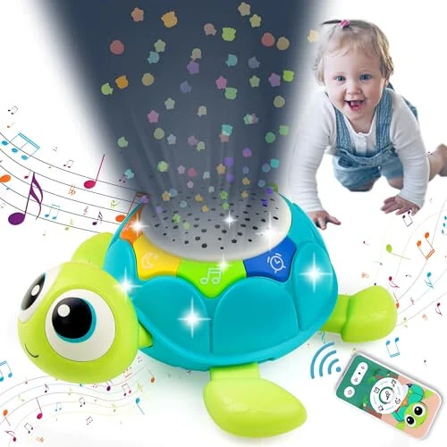 Baby Toys 6-12 Months, 5 in 1 Musical Projector Turtle Crawling Toys Tummy Time Infant Baby Toys 0-3 3-6 7 8 9 12-18 Months 1 Year Old Boy Toys Girl Toys Birthday Gift - 1