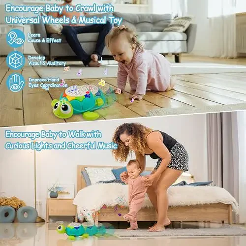 Baby Toys 6-12 Months, 5 in 1 Musical Projector Turtle Crawling Toys Tummy Time Infant Baby Toys 0-3 3-6 7 8 9 12-18 Months 1 Year Old Boy Toys Girl Toys Birthday Gift - 2