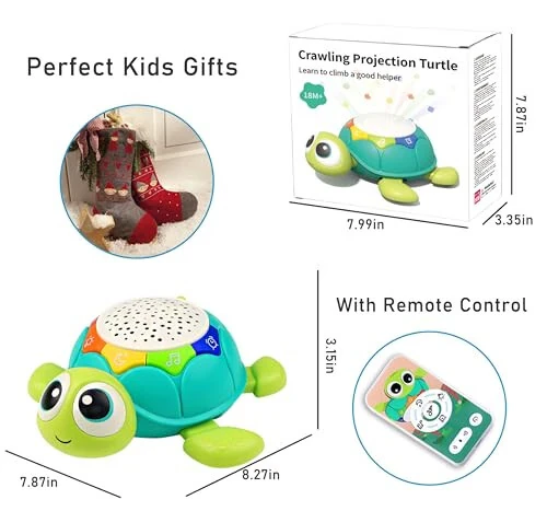 Baby Toys 6-12 Months, 5 in 1 Musical Projector Turtle Crawling Toys Tummy Time Infant Baby Toys 0-3 3-6 7 8 9 12-18 Months 1 Year Old Boy Toys Girl Toys Birthday Gift - 5
