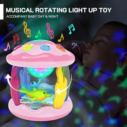 Baby Toys 6-12 Months - Musical Light Up Rotating Toys, Pink Ocean Projector for Infant 9-12-18 Month, Learning Visual & Hearing & Crawling Skill, Birthday Gifts for Toddler Boys Girls 1 2 3 Years Old - 4