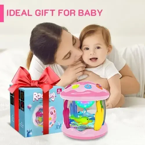 Baby Toys 6-12 Months - Musical Light Up Rotating Toys, Pink Ocean Projector for Infant 9-12-18 Month, Learning Visual & Hearing & Crawling Skill, Birthday Gifts for Toddler Boys Girls 1 2 3 Years Old - 6