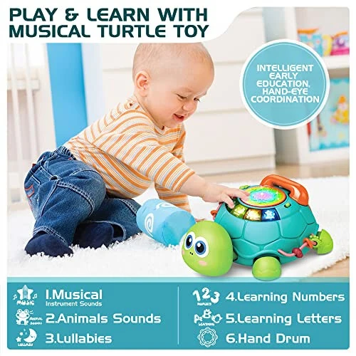 Jyusmile Baby Toys 6 to 12 Months, Musical Turtle Crawling Infant Toys, Early Learning Educational Toy with Light & Sound, Christmas Birthday Gifts for Boy Girl 7 8 9 10 11 Month 0-1 Year Old - 4