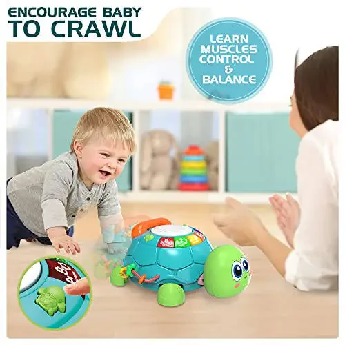 Jyusmile Baby Toys 6 to 12 Months, Musical Turtle Crawling Infant Toys, Early Learning Educational Toy with Light & Sound, Christmas Birthday Gifts for Boy Girl 7 8 9 10 11 Month 0-1 Year Old - 3