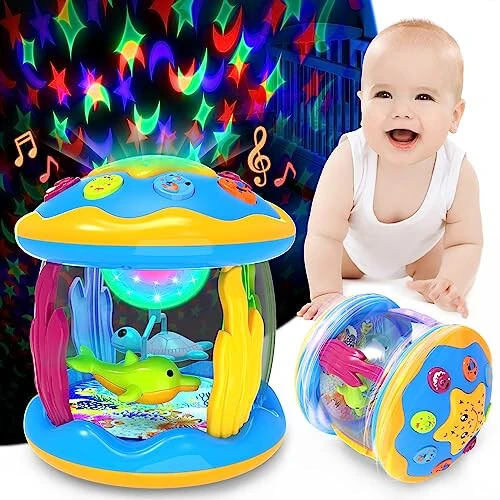 Baby Toys 6 to 12 Months - Musical Projector Rotating Light Up Toys, Tummy Time for Infant 12-18 Months, Learning Toy for Toddler 1 2 3 Years Old, Birthday Gifts for Boys Girls 0-3-6-9-12-18 Month - Baby