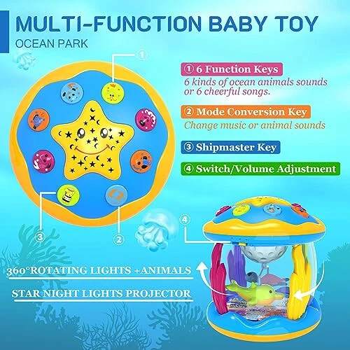 Baby Toys 6 to 12 Months - Musical Projector Rotating Light Up Toys, Tummy Time for Infant 12-18 Months, Learning Toy for Toddler 1 2 3 Years Old, Birthday Gifts for Boys Girls 0-3-6-9-12-18 Month - Baby (1)