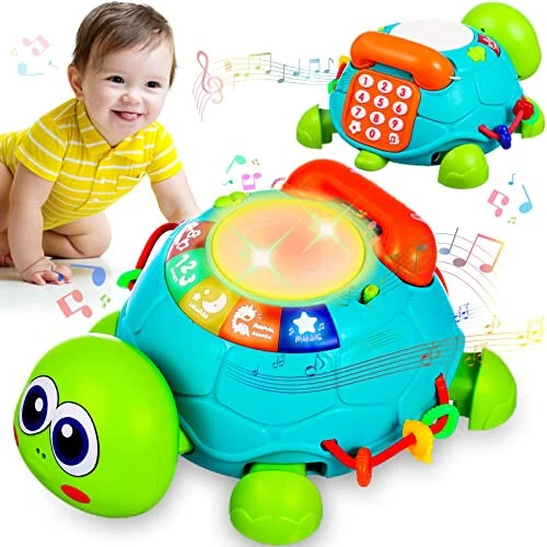 Baby Toys 6 to 12 Months Crawling Turtle Musical Infant Toy for 12 Months Old Light Up Tummy Time Toys Early Eduactional Learning Montessori Toy for 8 9 10 Month Baby Boy Girl Toddler - Baby
