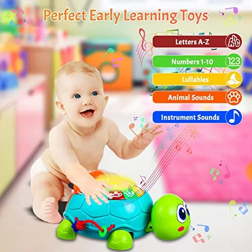 Baby Toys 6 to 12 Months Crawling Turtle Musical Infant Toy for 12 Months Old Light Up Tummy Time Toys Early Eduactional Learning Montessori Toy for 8 9 10 Month Baby Boy Girl Toddler - Baby (1)