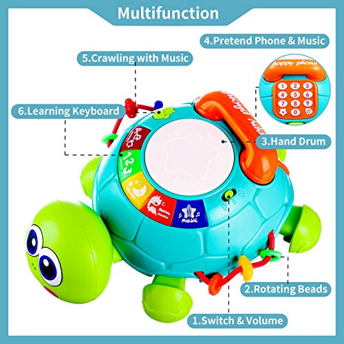 Baby Toys 6 to 12 Months Crawling Turtle Musical Infant Toy for 12 Months Old Light Up Tummy Time Toys Early Eduactional Learning Montessori Toy for 8 9 10 Month Baby Boy Girl Toddler - 4