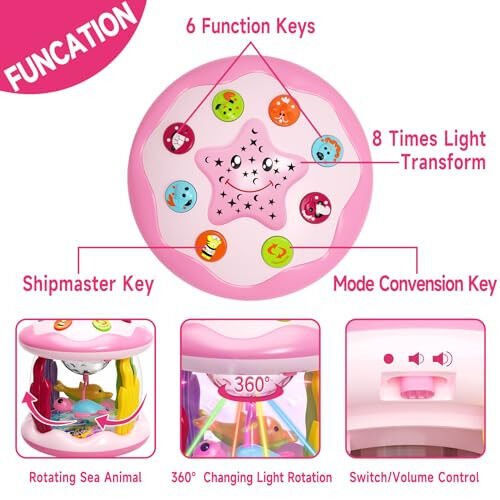 Baby Toys 6 to 12 Months, 4 in 1 Ocaen Rotating Projector, Tummy Time Light Up Musical Toys for 6 7 8 9 12-18 Months, Educational Toys Birthday Gifts for Baby Infants 1 2 Year old Girls(Pink) - Letapapa (1)