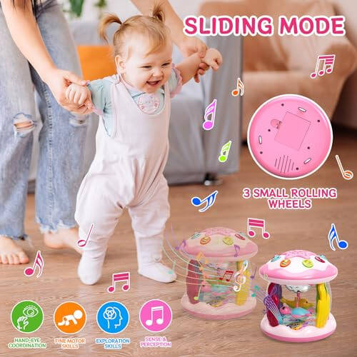 Baby Toys 6 to 12 Months, 4 in 1 Ocaen Rotating Projector, Tummy Time Light Up Musical Toys for 6 7 8 9 12-18 Months, Educational Toys Birthday Gifts for Baby Infants 1 2 Year old Girls(Pink) - 3