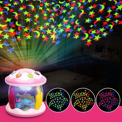 Baby Toys 6 to 12 Months, 4 in 1 Ocaen Rotating Projector, Tummy Time Light Up Musical Toys for 6 7 8 9 12-18 Months, Educational Toys Birthday Gifts for Baby Infants 1 2 Year old Girls(Pink) - 4
