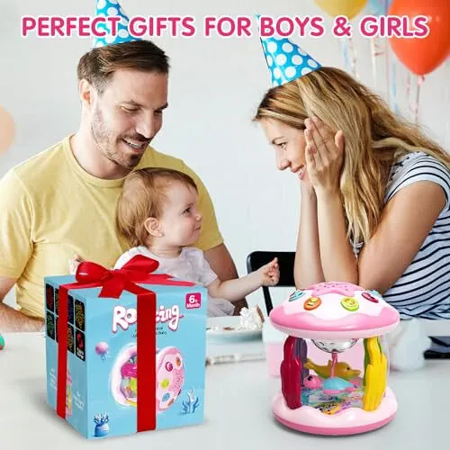 Letapapa Baby Toys 6 to 12 Months, 4 in 1 Ocaen Rotating Projector, Tummy Time Light Up Musical Toys for 6 7 8 9 12-18 Months, Educational Birthday Gifts for Baby Infants 1 2 Year Old Girls(Pink) - 7