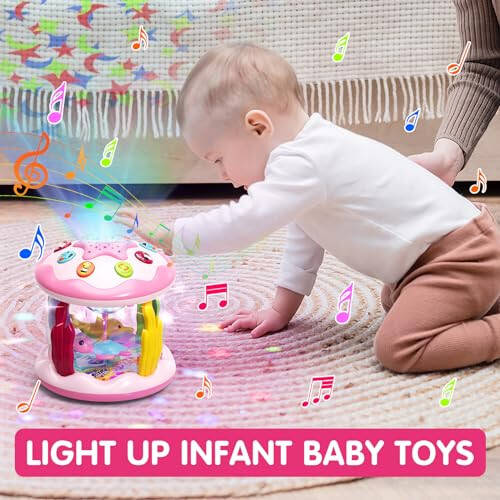 Baby Toys 6 to 12 Months, 4 in 1 Ocaen Rotating Projector, Tummy Time Light Up Musical Toys for 6 7 8 9 12-18 Months, Educational Toys Birthday Gifts for Baby Infants 1 2 Year old Girls(Pink) - 5