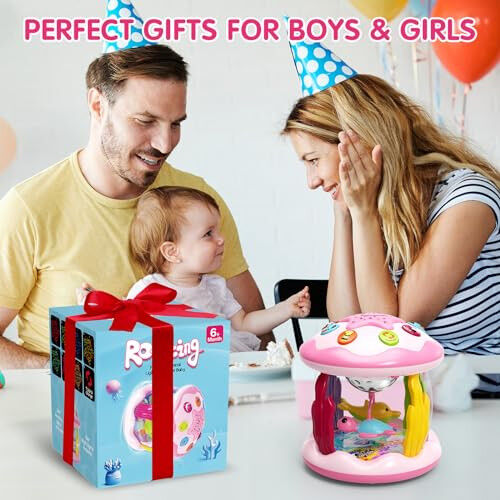 Baby Toys 6 to 12 Months, 4 in 1 Ocaen Rotating Projector, Tummy Time Light Up Musical Toys for 6 7 8 9 12-18 Months, Educational Toys Birthday Gifts for Baby Infants 1 2 Year old Girls(Pink) - 7