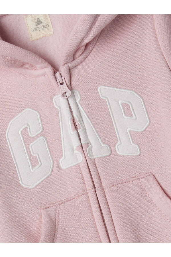 Bebek Pembe Gap Logo Kulak Aplikeli Fermuarlı Fleece Tulum - 10