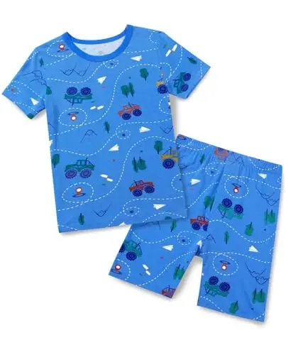 babee Reshinee Bamboo Viscose Toddler Car Pajamas Boys Girls Kids Short Cool Summer 12M-8Y Snug fit Pjs Set 2pcs - 1