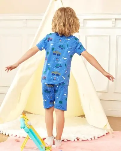babee Reshinee Bamboo Viscose Toddler Car Pajamas Boys Girls Kids Short Cool Summer 12M-8Y Snug fit Pjs Set 2pcs - 7