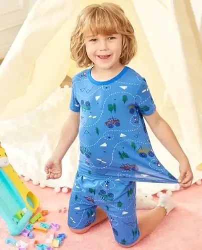 babee Reshinee Bamboo Viscose Toddler Car Pajamas Boys Girls Kids Short Cool Summer 12M-8Y Snug fit Pjs Set 2pcs - 4