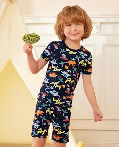 babee Reshinee Bamboo Viscose Toddler Car Pajamas Boys Girls Kids Short Cool Summer 12M-8Y Snug fit Pjs Set 2pcs - 3
