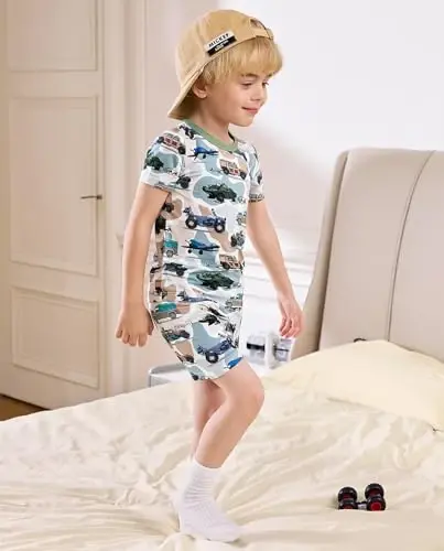 babee Reshinee Bamboo Viscose Toddler Car Pajamas Boys Girls Kids Short Cool Summer 12M-8Y Snug fit Pjs Set 2pcs - 4