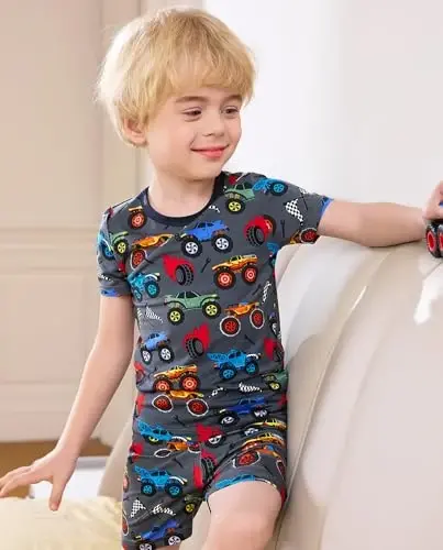 babee Reshinee Bamboo Viscose Toddler Car Pajamas Boys Girls Kids Short Cool Summer 12M-8Y Snug fit Pjs Set 2pcs - 5