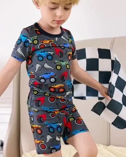Babee Reshinee Bamboo Viscose Toddler Car Pajamas Boys Girls Kids Short Cool Summer 12M-8Y Snug fit Pjs Set 2pcs - 3