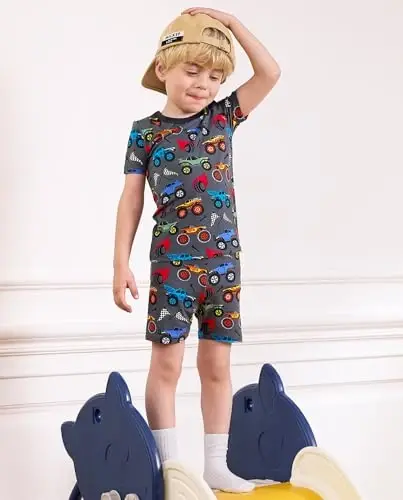Babee Reshinee Bamboo Viscose Toddler Car Pajamas Boys Girls Kids Short Cool Summer 12M-8Y Snug fit Pjs Set 2pcs - 4