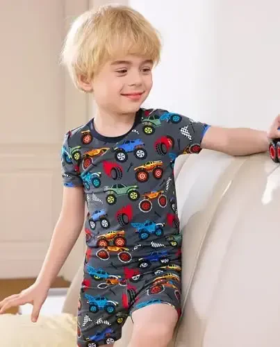 babee Reshinee Bamboo Viscose Toddler Car Pajamas Boys Girls Kids Short Cool Summer 12M-8Y Snug fit Pjs Set 2pcs - 5