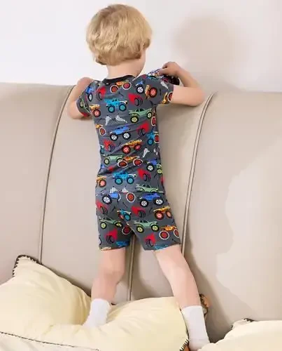 babee Reshinee Bamboo Viscose Toddler Car Pajamas Boys Girls Kids Short Cool Summer 12M-8Y Snug fit Pjs Set 2pcs - 6