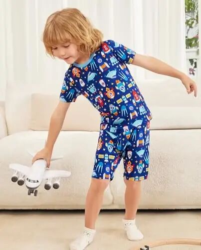babee Reshinee Bamboo Viscose Toddler Car Pajamas Boys Girls Kids Short Cool Summer 12M-8Y Snug fit Pjs Set 2pcs - 3