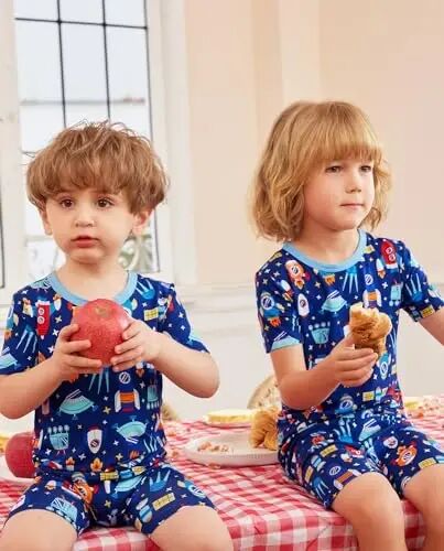 babee Reshinee Bamboo Viscose Toddler Car Pajamas Boys Girls Kids Short Cool Summer 12M-8Y Snug fit Pjs Set 2pcs - 6