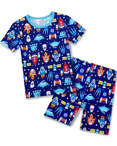 Bebek Reshinee Bambu Viskoz Küçük Çocuk Araba Pijamaları Erkek Kız Çocuk Kısa Serin Yaz 12M-8Y Vücuda oturan Pijama Takımı 2'li - 1