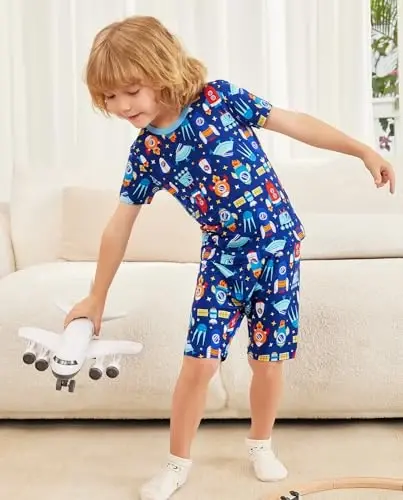 Bebek Reshinee Bambu Viskoz Küçük Çocuk Araba Pijamaları Erkek Kız Çocuk Kısa Serin Yaz 12M-8Y Vücuda oturan Pijama Takımı 2'li - 3