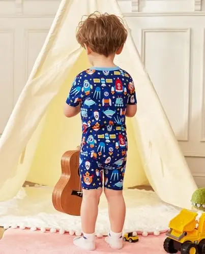 Bebek Reshinee Bambu Viskoz Küçük Çocuk Araba Pijamaları Erkek Kız Çocuk Kısa Serin Yaz 12M-8Y Vücuda oturan Pijama Takımı 2'li - 4