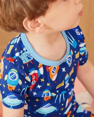 Bebek Reshinee Bambu Viskoz Küçük Çocuk Araba Pijamaları Erkek Kız Çocuk Kısa Serin Yaz 12M-8Y Vücuda oturan Pijama Takımı 2'li - 5