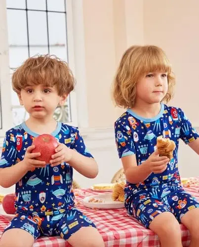 Bebek Reshinee Bambu Viskoz Küçük Çocuk Araba Pijamaları Erkek Kız Çocuk Kısa Serin Yaz 12M-8Y Vücuda oturan Pijama Takımı 2'li - 6