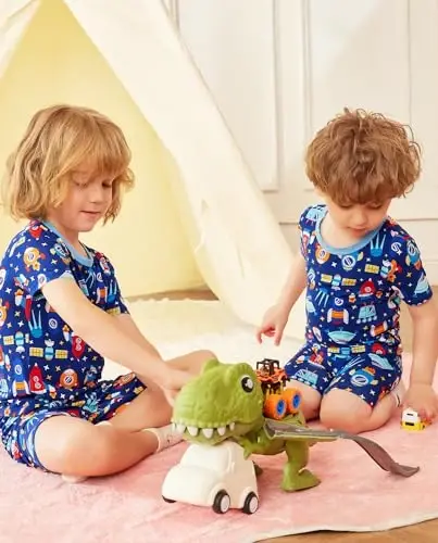 Bebek Reshinee Bambu Viskoz Küçük Çocuk Araba Pijamaları Erkek Kız Çocuk Kısa Serin Yaz 12M-8Y Vücuda oturan Pijama Takımı 2'li - 7