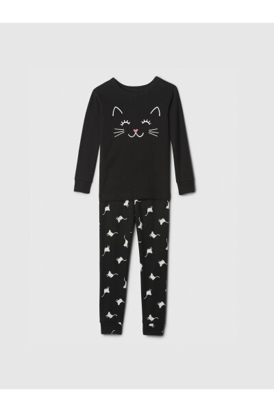 Bebek Siyah %100 Organik Pamuk Kedi Desenli Pijama Takımı - 11