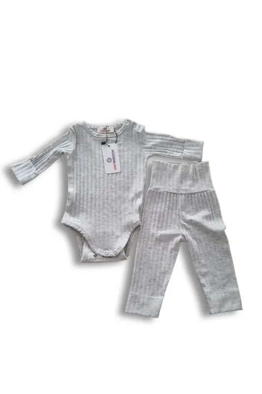 Bebek Slim Penye Pantolon - Melanj Gri - 3
