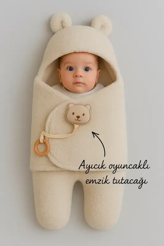 Bebek Tashqi Kundak Adyol Peluş Oyoqli Welsoft Uyqu Xaltasi Qishki Palto Yangi tug'ilgan 0-12 Oy-BEJ - 1