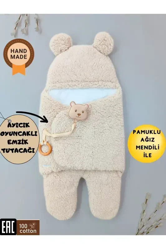 Bebek Tashqi Kundak Adyol Peluş Oyoqli Welsoft Uyqu Xaltasi Qishki Palto Yangi tug'ilgan 0-12 Oy-BEJ - 2