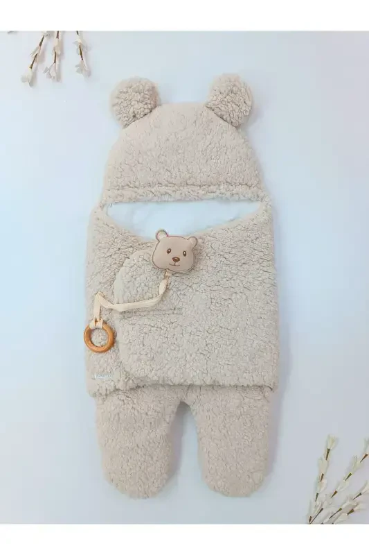 Bebek Tashqi Kundak Adyol Peluş Oyoqli Welsoft Uyqu Xaltasi Qishki Palto Yangi tug'ilgan 0-12 Oy-BEJ - 3