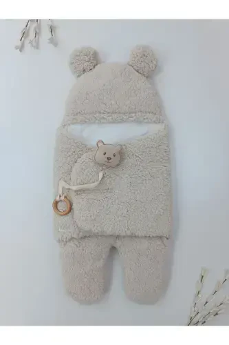 Bebek Tashqi Kundak Adyol Peluş Oyoqli Welsoft Uyqu Xaltasi Qishki Palto Yangi tug'ilgan 0-12 Oy-BEJ - 8