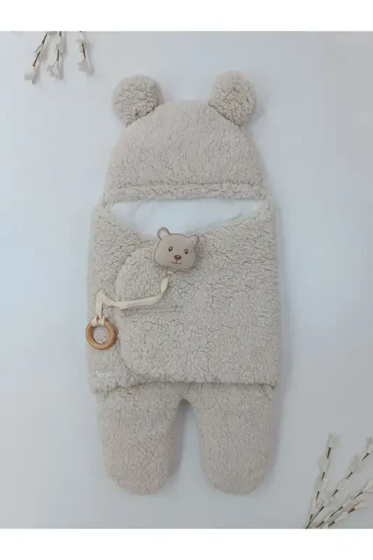 Bebek Tashqi Kundak Adyol Peluş Oyoqli Welsoft Uyqu Xaltasi Qishki Palto Yangi tug'ilgan 0-12 Oy-BEJ - 8
