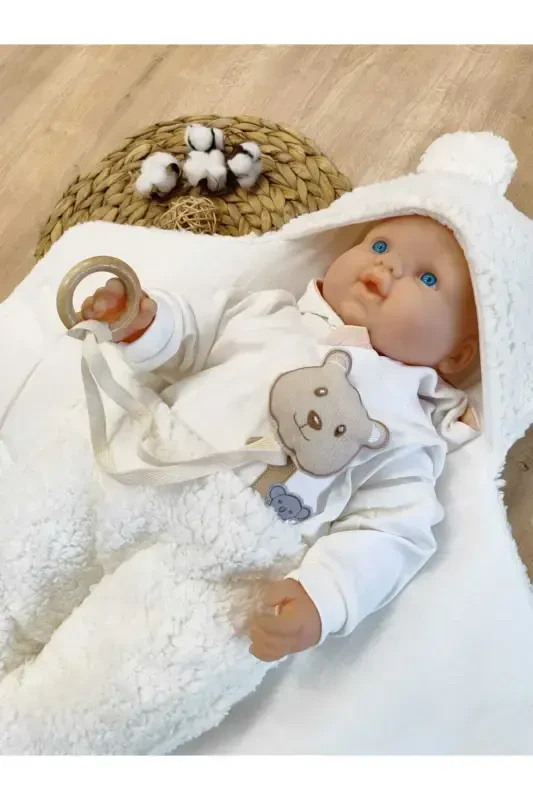 Bebek Tashqi Kundak Adyoli Peluş Oyoqli Welsoft Uyqu Xaltasi Qishki Palto Yangi tug'ilgan 0-12 Oy-Ecru - 5