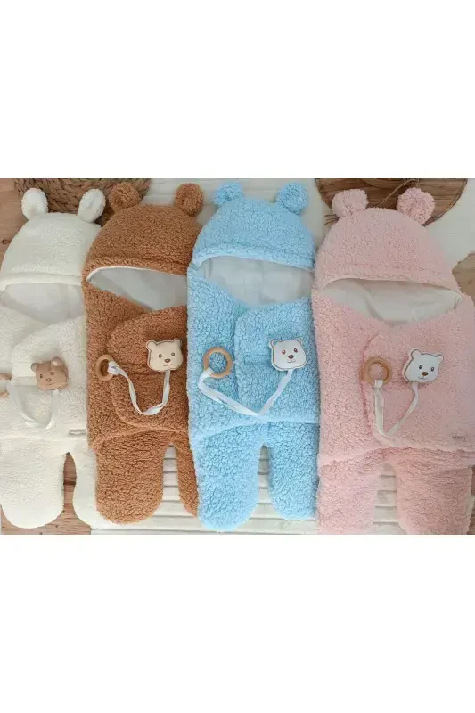 Bebek Tashqi Kundak Adyoli Peluş Oyoqli Welsoft Uyqu Xaltasi Qishki Palto Yangi tug'ilgan 0-12 Oy-Ecru - 7