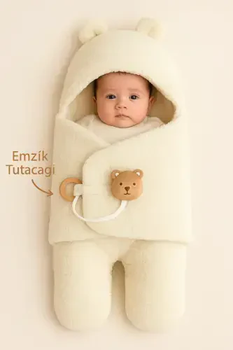 Bebek Tashqi Kundak Adyoli Peluş Oyoqli Welsoft Uyqu Xaltasi Qishki Palto Yangi tug'ilgan 0-12 Oy-Ecru - 8